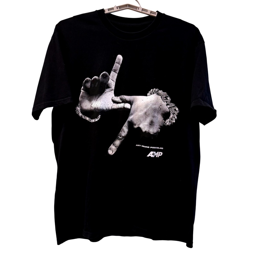 AMP T-Shirt Black Any Means Possible Graphic Streetwear Mens Large XL